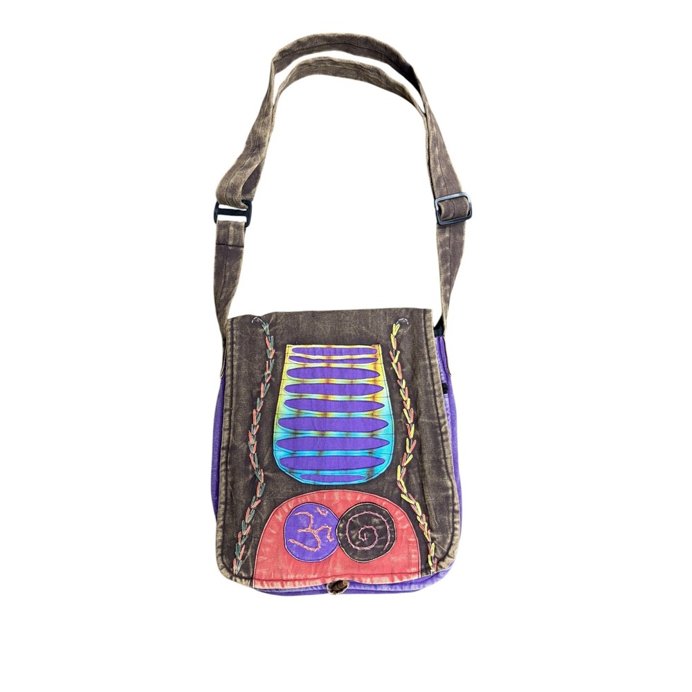 Rising International Boho Hippie Om Patchwork Crossbody Bag Brown Purple